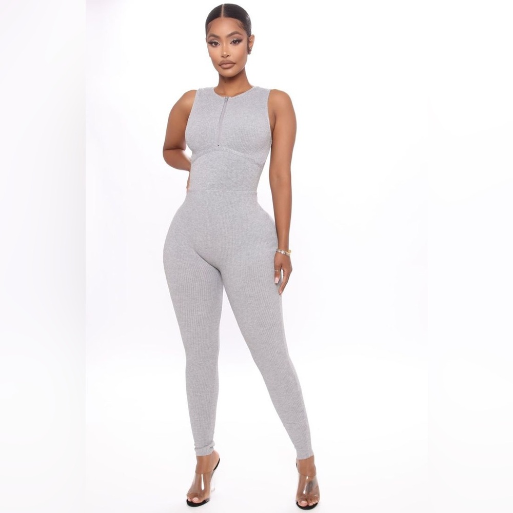 Fashion Nova Heather Gray Ribbed Sleeveless Jumpsuit